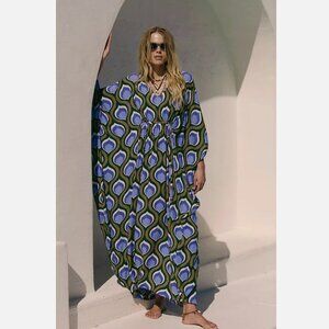 Free People Groovy Baby Maxi Kaftan Dress Olive Womens